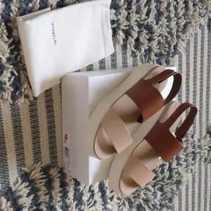 9.5 Vince Leather Westport Sandal in Putty/Cognac